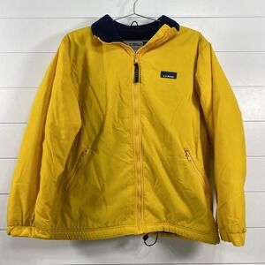 LL Bean Warm-Up Jacket Mens Large Yellow Blue Fleece Lined Full Zip Outdoor Coat